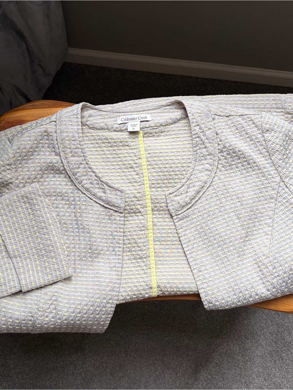 Coldwater Creek Light Gray and Pale Yellow Textured Jacket